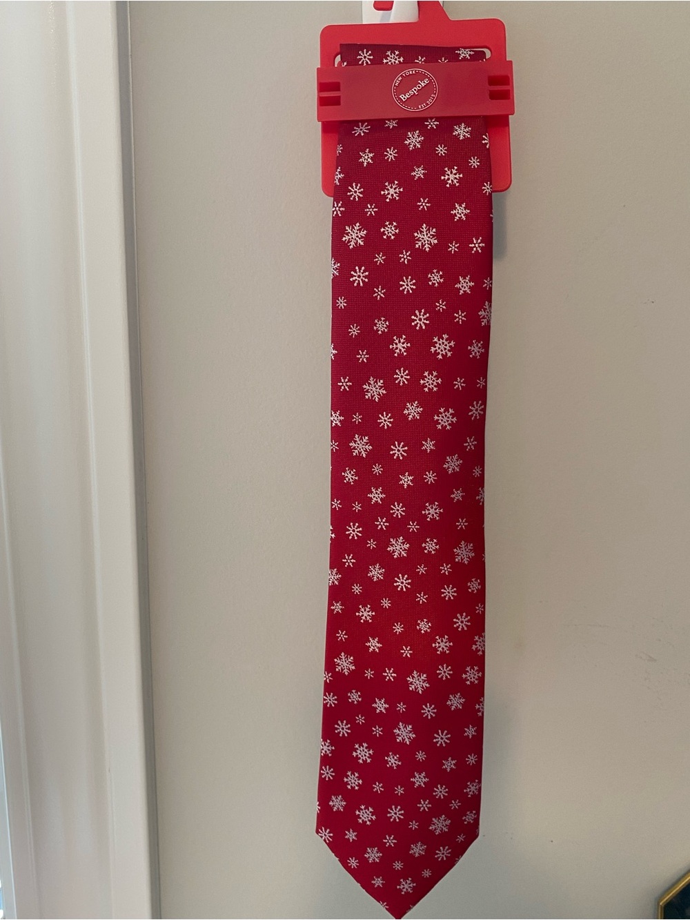 Bespoke Red Tie with White Snowflake Pattern